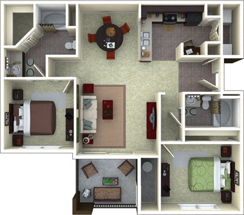 Floor plan for 2 beds, 2 baths, 1085 sqft